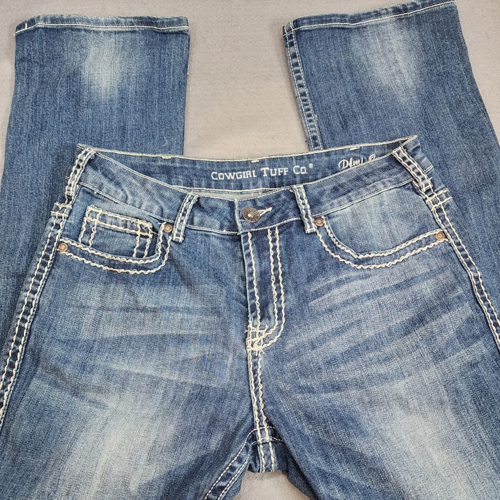 Cowgirl Tuff‎ Co Demi Cream Jeans Blue Contrast Stitch Bootcut Womens W30 L35